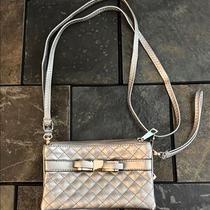 8”x 5” Small Pewter Purse w/Removable Adjustable Strap and Hand Wristlet Strap